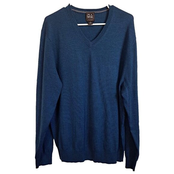 Jos. A. Bank Traveler Men's XXL Blue V-Neck 100% Merino Wool Pullover - Picture 1 of 7